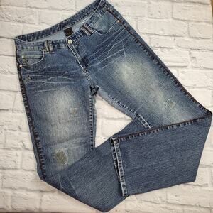 Vintage FUBU The Collection Jeans Embroidery Piping Stretch Mid Rise size 13/14